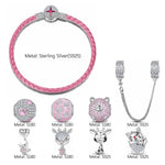 Sterling Silver My Lucky Treasures Animals Charms Bracelet Set With Enamel In White Gold Plated (Includes bracelet and all charms shown)