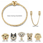 Sterling Silver Loveable Faithful Companions Animals Charms Bracelet Set With Enamel In 14K Gold Plated (Includes bracelet and all charms shown)