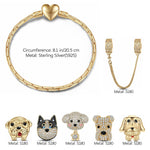 Sterling Silver Loveable Faithful Companions Animals Charms Bracelet Set With Enamel In 14K Gold Plated (Includes bracelet and all charms shown)