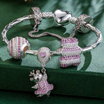 Sterling Silver Cute Adventure Bear Animals Charms Bracelet Set In White Gold Plated (Includes bracelet and all charms shown)