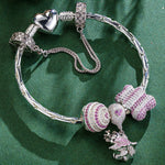 Sterling Silver Cute Adventure Bear Animals Charms Bracelet Set In White Gold Plated (Includes bracelet and all charms shown)