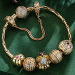 Sterling Silver Adorable Critter Animals Charms Bracelet Set With Enamel In 14K Gold Plated (Includes bracelet and all charms shown)
