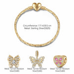 Sterling Silver Golden Butterfly Serenade Animals Charms Bracelet Set In 14K Gold Plated (Includes bracelet and all charms shown)