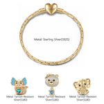 Sterling Silver Enchanting Nature Friends Animals Charms Bracelet Set With Enamel In 14K Gold Plated (Includes bracelet and all charms shown)