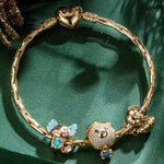 Sterling Silver Enchanting Nature Friends Animals Charms Bracelet Set With Enamel In 14K Gold Plated