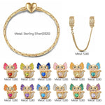 Sterling Silver 12 Month Birthstone Lovely Axolotl Animals Charms Bracelet Set With Enamel In 14K Gold Plated - Heartful Hugs Collection (Includes bracelet and all charms shown)