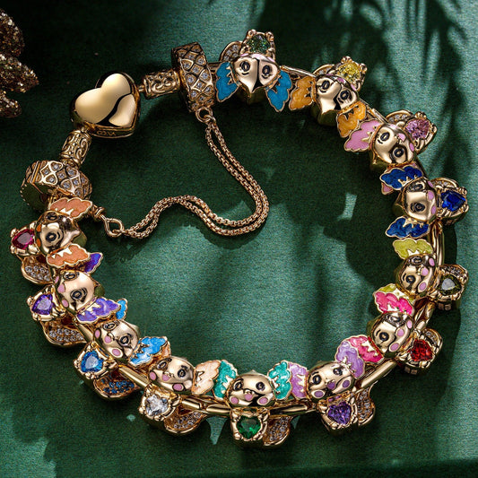 gona- Sterling Silver 12 Month Birthstone Lovely Axolotl Animals Charms Bracelet Set With Enamel In 14K Gold Plated - Heartful Hugs Collection (Includes bracelet and all charms shown)