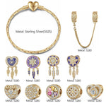 Sterling Silver Lavish Romance Charms Bracelet Set With Enamel In 14K Gold Plated (Includes bracelet and all charms shown)