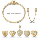 Sterling Silver Lucky to Have You Charms Bracelet Set In 14K Gold Plated (Includes bracelet and all charms shown)