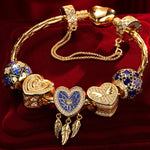 Sterling Silver Whimsical Romance Charms Bracelet Set With Enamel In 14K Gold Plated (Includes bracelet and all charms shown)