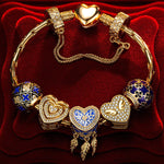 Sterling Silver Whimsical Romance Charms Bracelet Set With Enamel In 14K Gold Plated