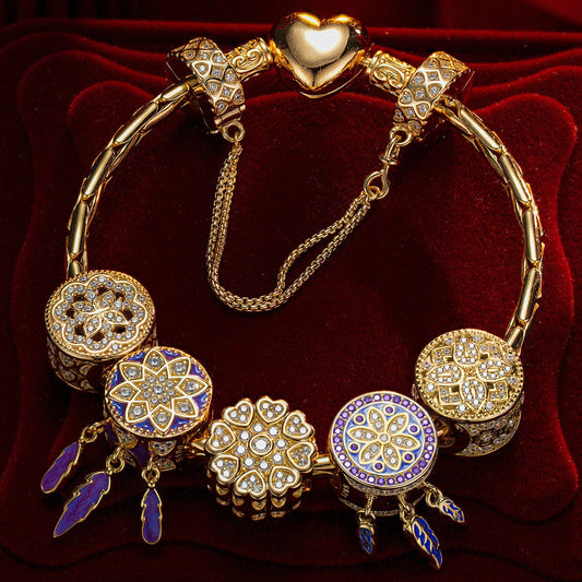 gon- Sterling Silver Lavender Love Charms Bracelet Set With Enamel In 14K Gold Plated
