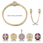 Sterling Silver Lavish Amour Charms Bracelet Set With Enamel In 14K Gold Plated (Includes bracelet and all charms shown)