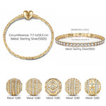 Sterling Silver Layered Bracelets Set: Tennis Bracelet and Endless Love Charms Bracelet Set In 14K Gold Plated (Includes bracelet and all charms shown)