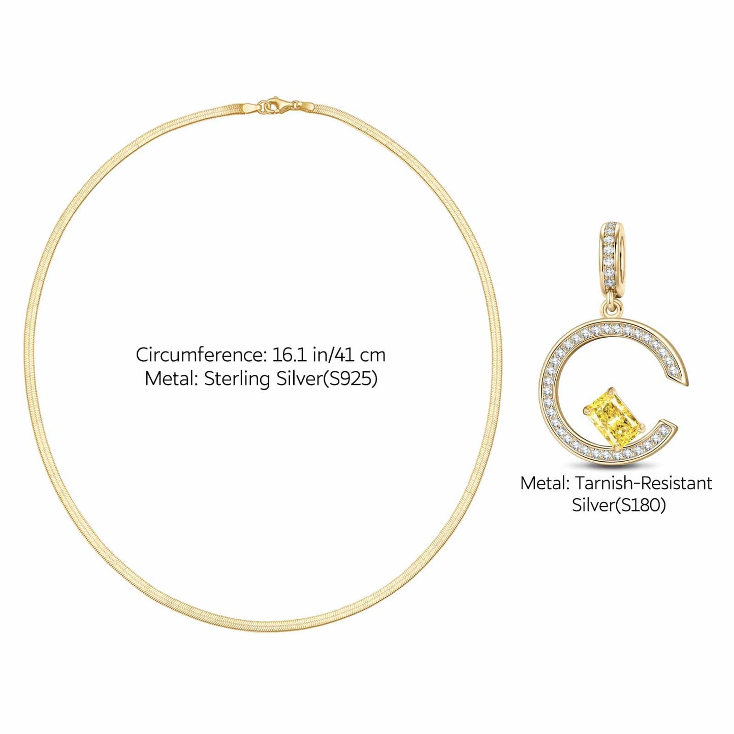 Sterling Silver Skylight Sparkle Charms Necklace Set In 14K Gold Plated