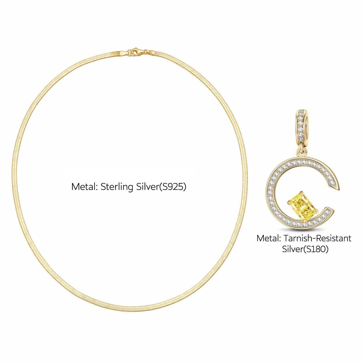 Sterling Silver Skylight Sparkle Charms Necklace Set In 14K Gold Plated