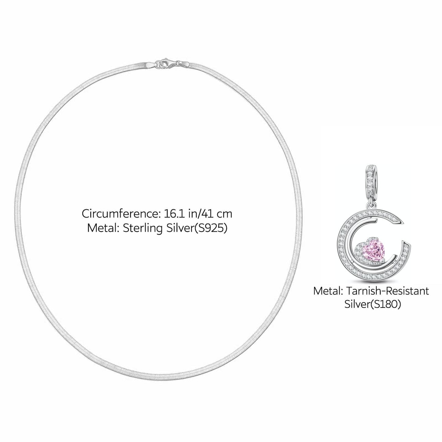 Sterling Silver Serene Serenade Charms Necklace Set In White Gold Plated