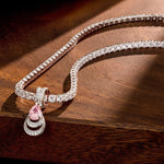 Sterling Silver Tennis Chain Mermaid's Tear Charms Necklace Set In White Gold Plated