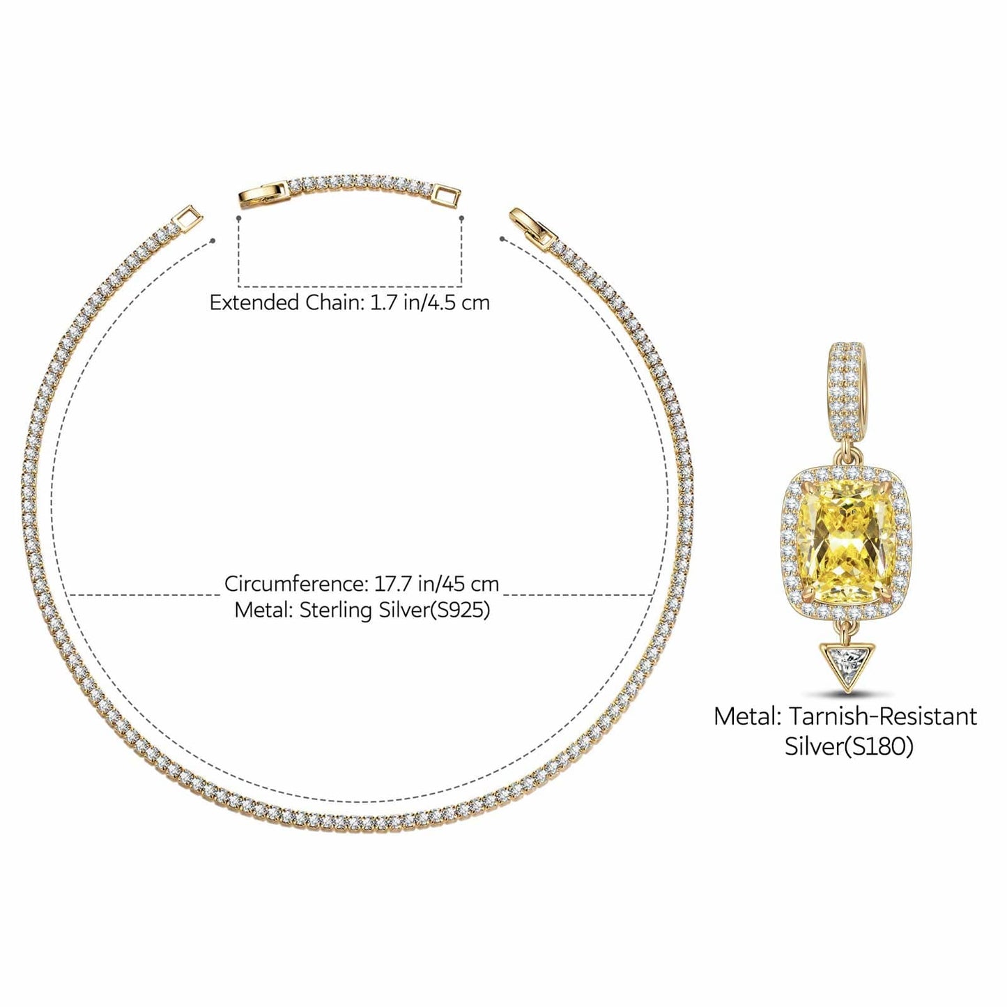 Sterling Silver Tennis Chain Metropolitan Muse Charms Necklace Set In 14K Gold Plated