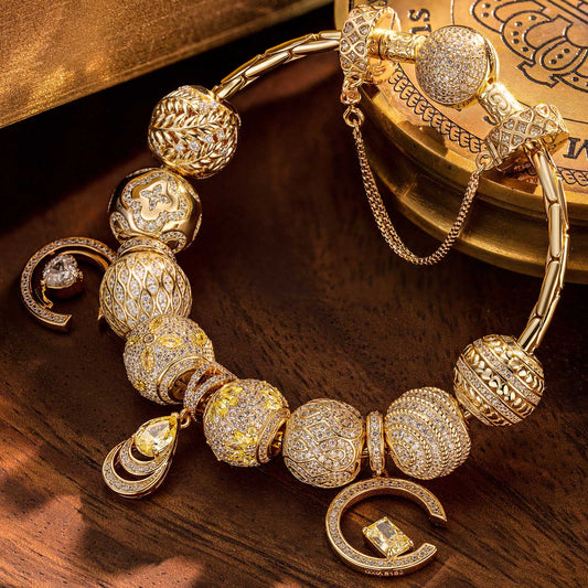 gona- Sterling Silver Luminous Manhattan Charms Bracelet Set In 14K Gold Plated (Includes bracelet and all charms shown)
