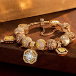 Sterling Silver Artistic Whispers Charms Bracelet Set In 14K Gold Plated (Includes bracelet and all charms shown)