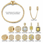 Sterling Silver Artistic Whispers Charms Bracelet Set In 14K Gold Plated (Includes bracelet and all charms shown)