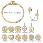 Sterling Silver Vibrant Streets Charms Bracelet Set In 14K Gold Plated (Includes bracelet and all charms shown)