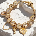 Sterling Silver Vibrant Streets Charms Bracelet Set In 14K Gold Plated (Includes bracelet and all charms shown)