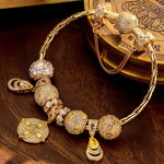 Sterling Silver Artistic Horizon Charms Bracelet Set In 14K Gold Plated (Includes bracelet and all charms shown)