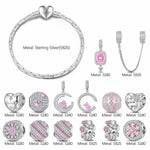 Sterling Silver Riverside Romance Charms Bracelet Set With Enamel In White Gold Plated (Includes bracelet and all charms shown)