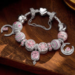 Sterling Silver Riverside Romance Charms Bracelet Set With Enamel In White Gold Plated (Includes bracelet and all charms shown)