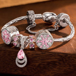 Sterling Silver Sakura Waterdrop Charms Bracelet Set In White Gold Plated (Includes bracelet and all charms shown)