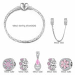Sterling Silver Sakura Waterdrop Charms Bracelet Set In White Gold Plated (Includes bracelet and all charms shown)