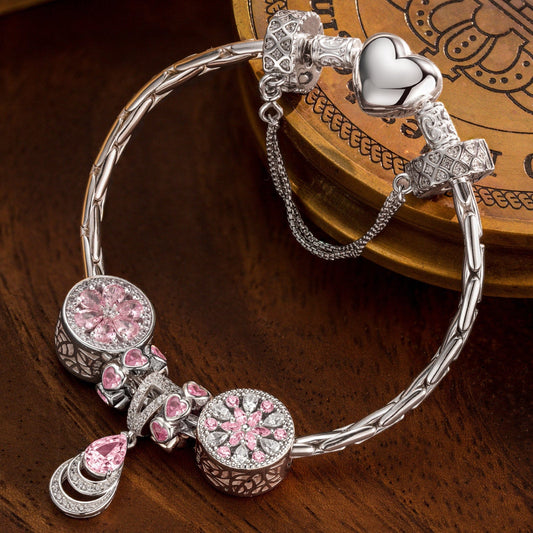 gona- Sterling Silver Sakura Waterdrop Charms Bracelet Set In White Gold Plated (Includes bracelet and all charms shown)