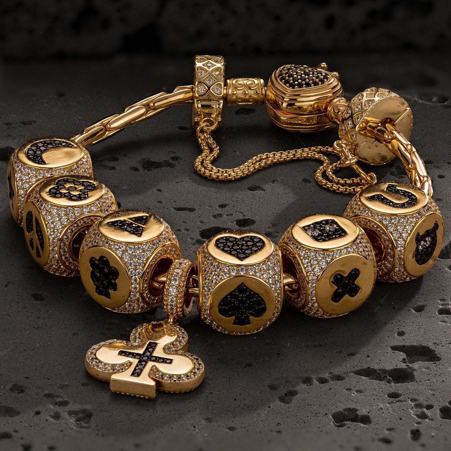 Sterling Silver Cross of Destiny Charms Bracelet Set In 14K Gold Plated