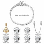 Sterling Silver Cross of Destiny Charms Bracelet Set In White Gold Plated (Includes bracelet and all charms shown)