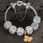 Sterling Silver Cross of Destiny Charms Bracelet Set In White Gold Plated (Includes bracelet and all charms shown)