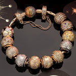 Sterling Silver Blossoming Luck Charms Bracelet Set In 14K Gold Plated (Includes bracelet and all charms shown)
