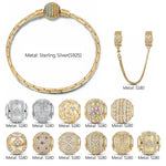Sterling Silver Blossoming Luck Charms Bracelet Set In 14K Gold Plated (Includes bracelet and all charms shown)