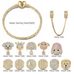 Sterling Silver Adorable Wonderland Animals Charms Bracelet Set In 14K Gold Plated (Includes bracelet and all charms shown)