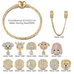 Sterling Silver Adorable Wonderland Animals Charms Bracelet Set In 14K Gold Plated (Includes bracelet and all charms shown)