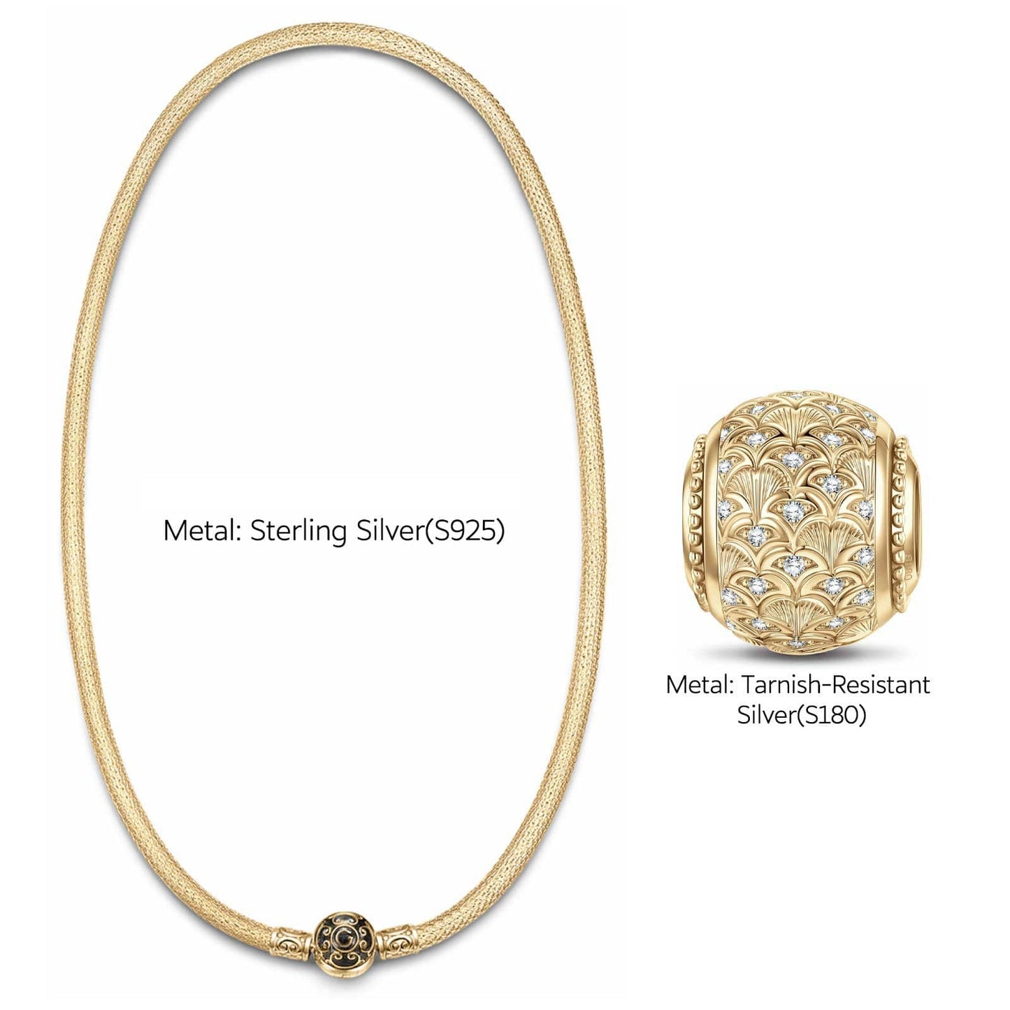 Sterling Silver Ginkgo Leaf Charms Necklace Set In 14K Gold Plated