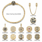 Sterling Silver The Enchanted Garden Charms Bracelet Set With Enamel In 14K Gold Plated (Includes bracelet and all charms shown)