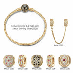 Sterling Silver Starry Blossoms Charms Bracelet Set With Enamel In 14K Gold Plated