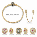 Sterling Silver Starry Blossoms Charms Bracelet Set With Enamel In 14K Gold Plated (Includes bracelet and all charms shown)