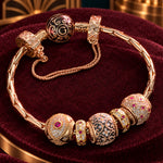 Sterling Silver Starry Blossoms Charms Bracelet Set With Enamel In 14K Gold Plated (Includes bracelet and all charms shown)