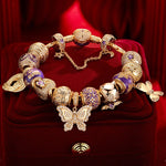 Sterling Silver Romantic Whirlwind Charms Bracelet Set With Enamel In 14K Gold Plated