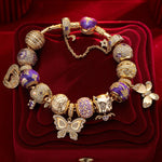 Sterling Silver Romantic Whirlwind Charms Bracelet Set With Enamel In 14K Gold Plated