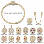 Sterling Silver Heart's Desire Charms Bracelet Set In 14K Gold Plated (Includes bracelet and all charms shown)