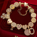 Sterling Silver Love's Glow Charms Bracelet Set With Enamel In 14K Gold Plated (Includes bracelet and all charms shown)